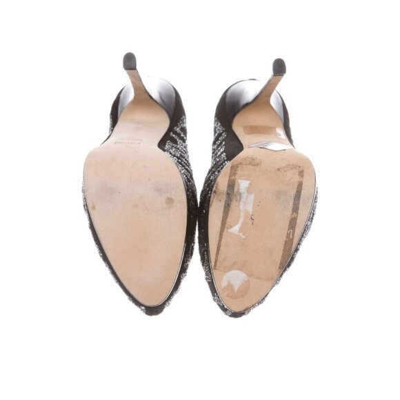 Fendi Size 37 Crystal Embellished Black Suede Platform High Heel Ankle Booties - Picture 4 of 9